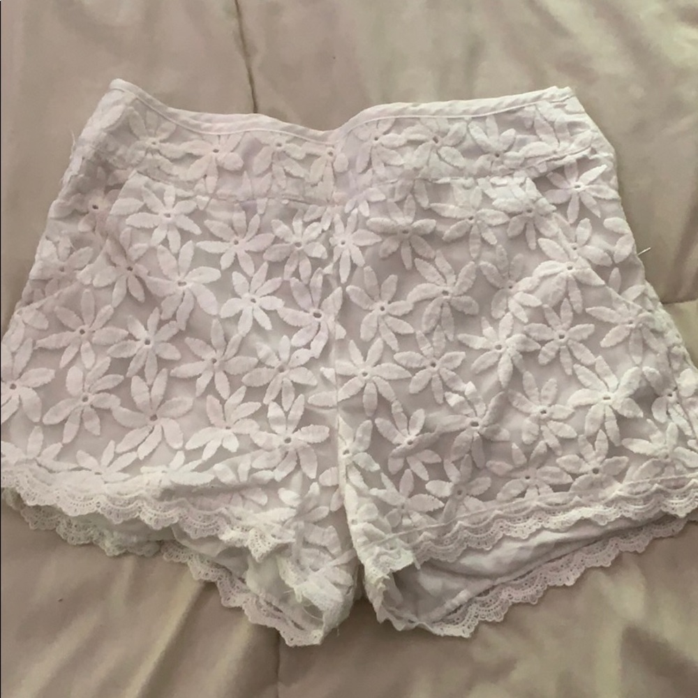 White Flowery Shorts